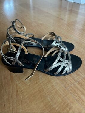 Lanvin Paris Women’s ete 2011 Gold Leather Open Toe Sandals Ankle Strap 36.5 6.5